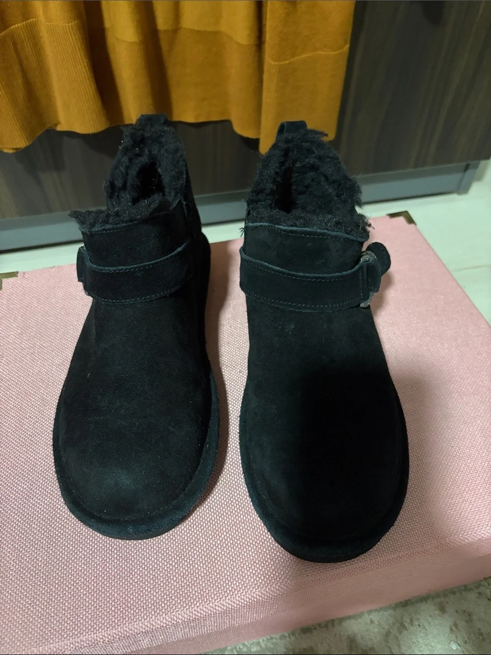 BearPaw Black Suede Faux-Fur Ankle Booties